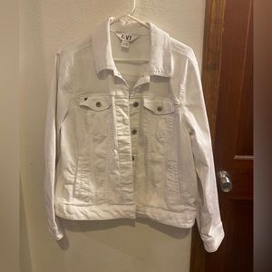 EV1 from Ellen DeGeneres Women's White Denim Jacket with Love Flag